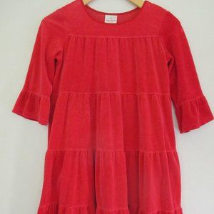 Hanna Andersson Tiered Dress Size US 12/150 Red Velvet Girls 3/4 Sleeves
